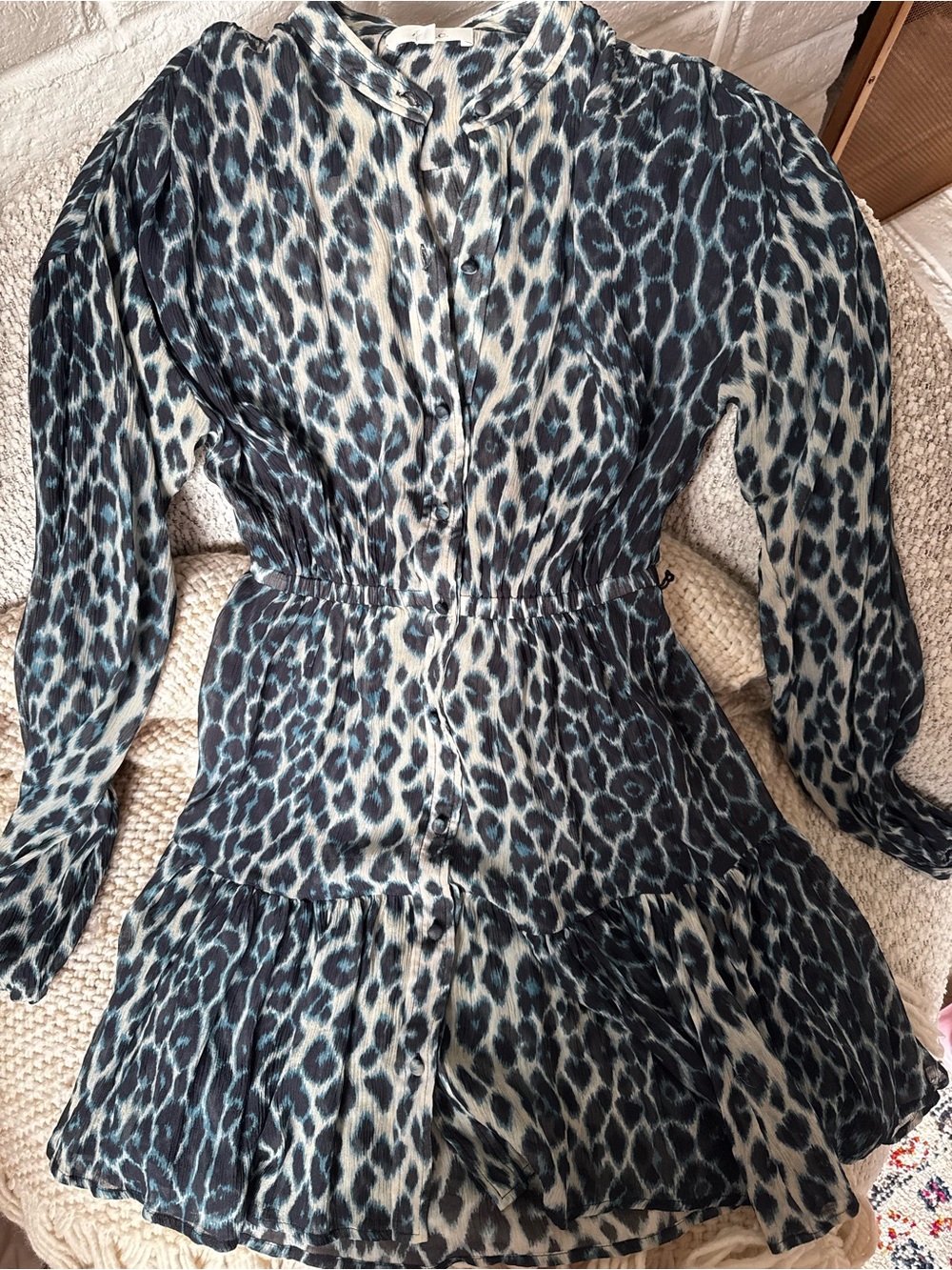 A.L.C. Jen Leopard Print Silk-Georgette Mini Dress Blue Size 00 - Picture 6 of 7